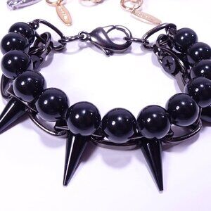 Joomi Lim Women's Single Row Spike Black Bead Two Row Bracelet NWOT 168